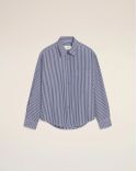 CHEMISE BOXY EMBOSSÉE RAYÉE BLEU ROI/BLANC/NOIR