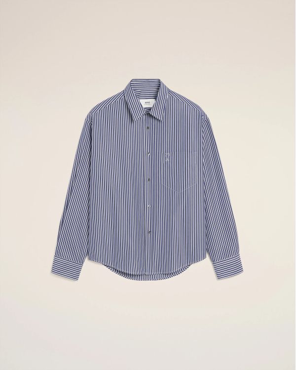 ROYAL BLUE/WHITE/BLACK EMBOSSED STRIPED BOXY SHIRT