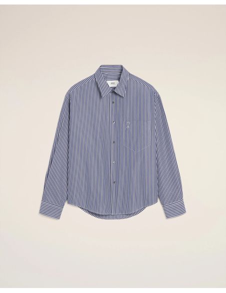 CHEMISE BOXY EMBOSSÉE RAYÉE BLEU ROI/BLANC/NOIR