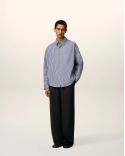 ROYAL BLUE/WHITE/BLACK EMBOSSED STRIPED BOXY SHIRT