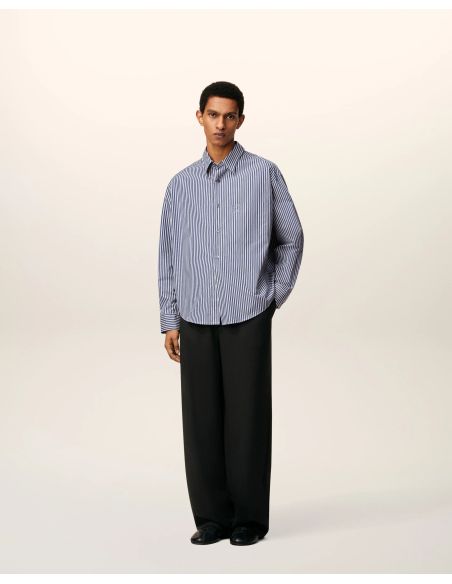 CHEMISE BOXY EMBOSSÉE RAYÉE BLEU ROI/BLANC/NOIR