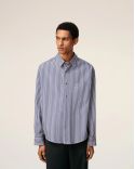 CHEMISE BOXY EMBOSSÉE RAYÉE BLEU ROI/BLANC/NOIR