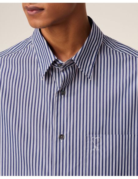 CHEMISE BOXY EMBOSSÉE RAYÉE BLEU ROI/BLANC/NOIR