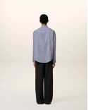 ROYAL BLUE/WHITE/BLACK EMBOSSED STRIPED BOXY SHIRT