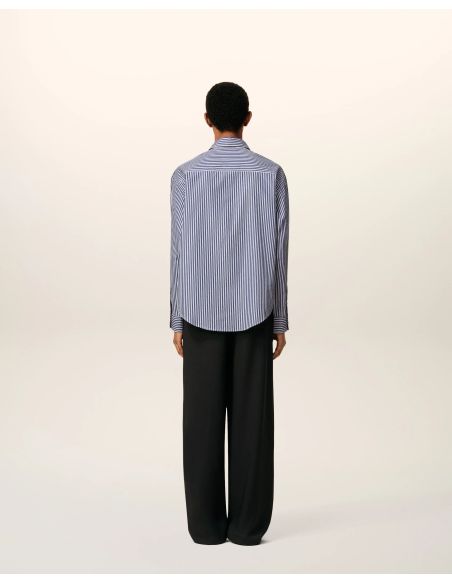 ROYAL BLUE/WHITE/BLACK EMBOSSED STRIPED BOXY SHIRT