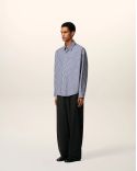ROYAL BLUE/WHITE/BLACK EMBOSSED STRIPED BOXY SHIRT