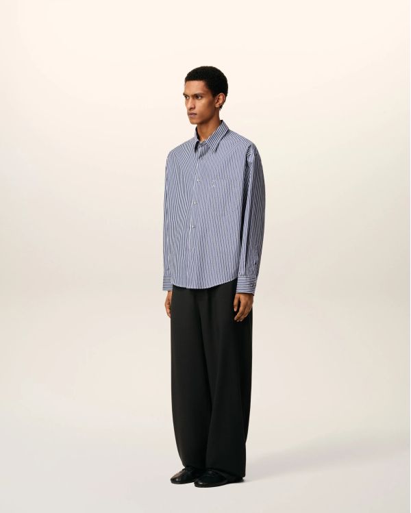 CHEMISE BOXY EMBOSSÉE RAYÉE BLEU ROI/BLANC/NOIR