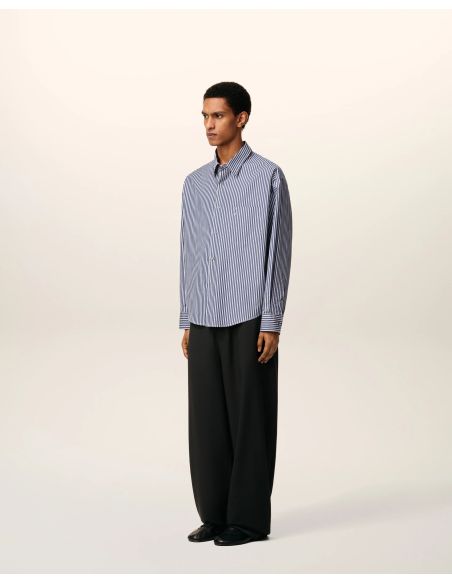 CHEMISE BOXY EMBOSSÉE RAYÉE BLEU ROI/BLANC/NOIR