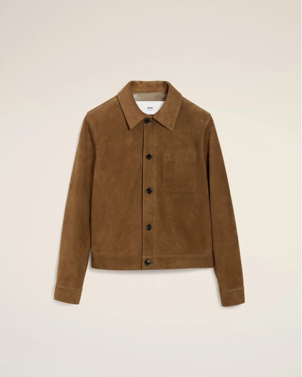 VESTE BOUTONNÉE AMI DE COEUR EN CUIR NOISETTE