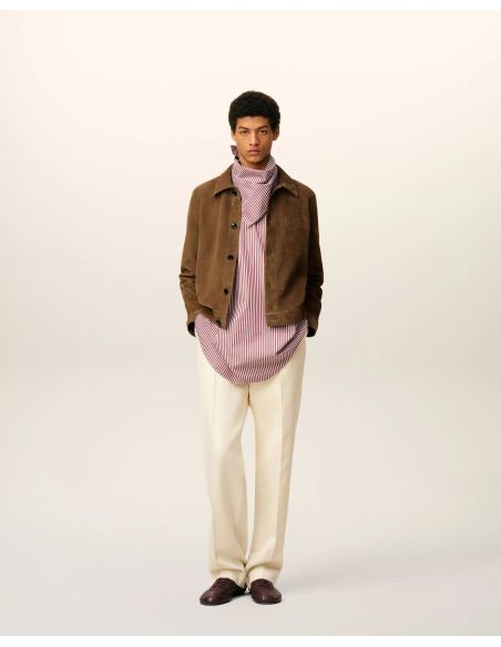 HAZELNUT LEATHER AMI DE COEUR BUTTON-UP JACKET