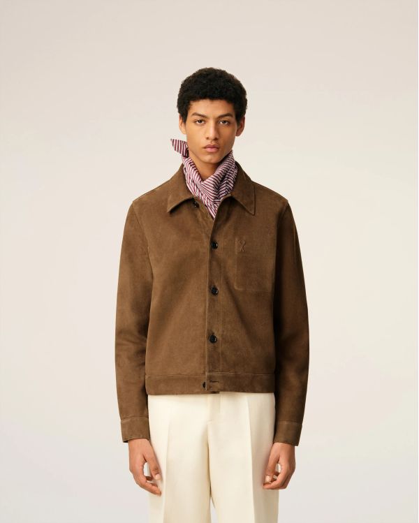HAZELNUT LEATHER AMI DE COEUR BUTTON-UP JACKET