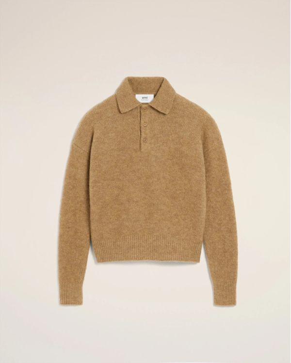 CAMEL ALPACA AMI LONG-SLEEVED POLO SHIRT