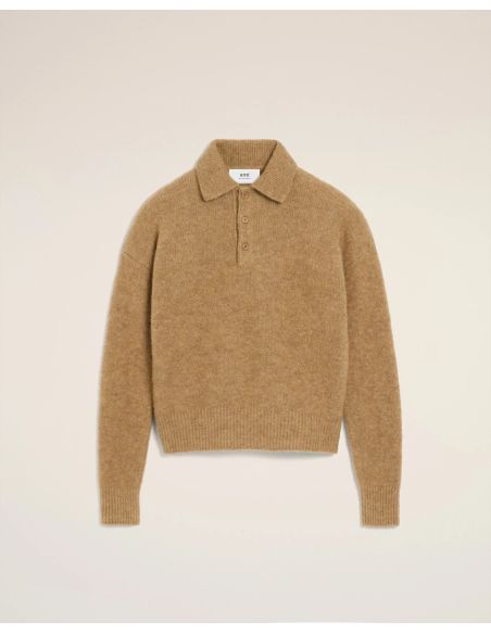 CAMEL ALPACA AMI LONG-SLEEVED POLO SHIRT