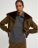 SHORT WOOL JACKET WITH FUR COLLAR BROWN