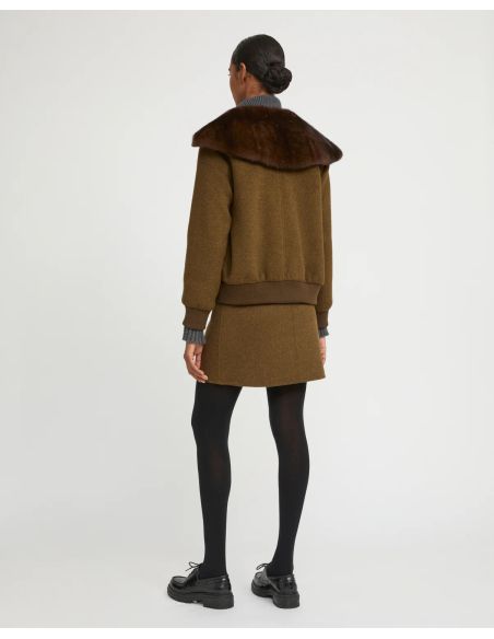 SHORT WOOL JACKET WITH FUR COLLAR BROWN