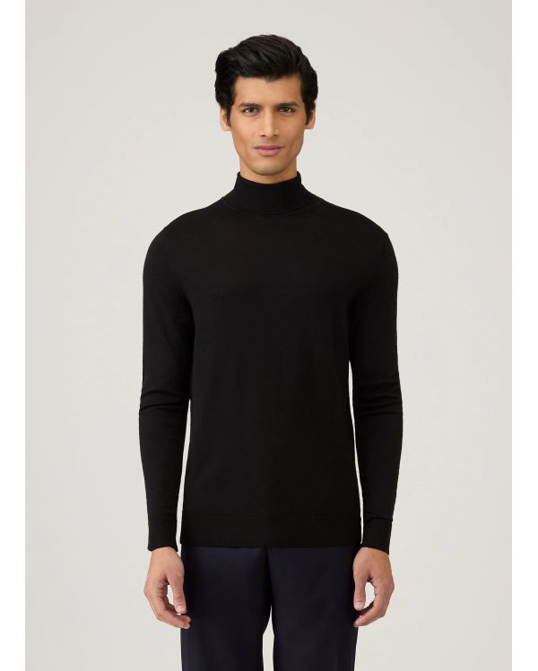 FINE MERINO WOOL TURTLENECK BLACK SWEATER