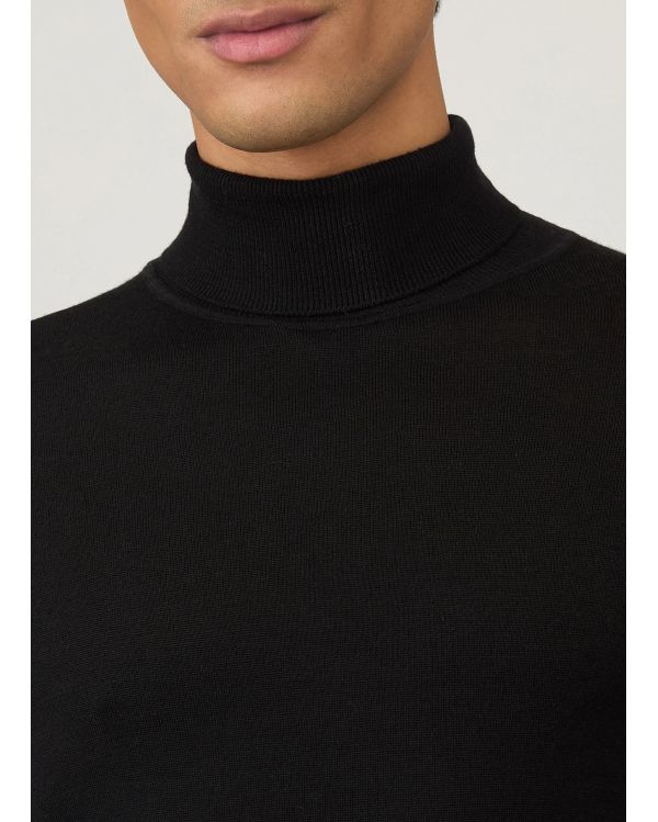 PULL COL ROULÉ LAINE MÉRINOS FINE NOIR