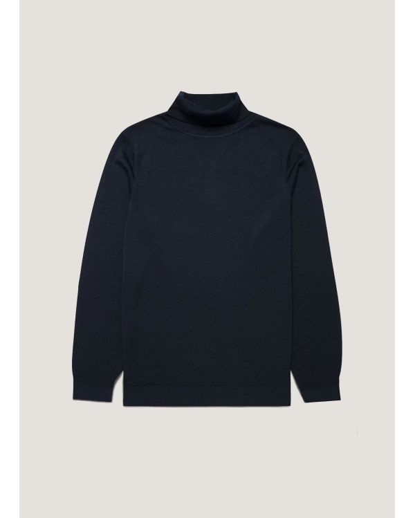 PULL COL ROULÉ LAINE MÉRINOS FINE BLEU MARINE