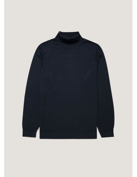FINE MERINO WOOL TURTLENECK NAVY BLUE SWEATER