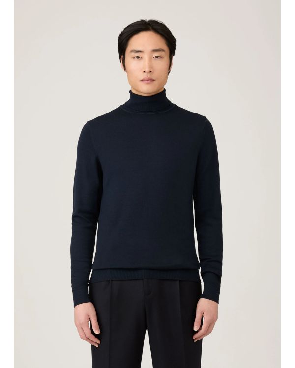 PULL COL ROULÉ LAINE MÉRINOS FINE BLEU MARINE