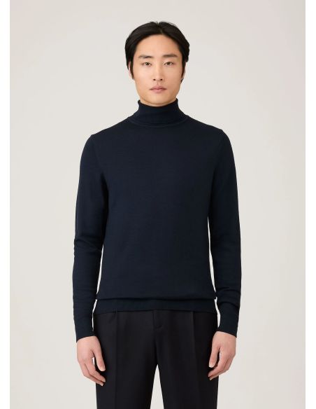 PULL COL ROULÉ LAINE MÉRINOS FINE BLEU MARINE