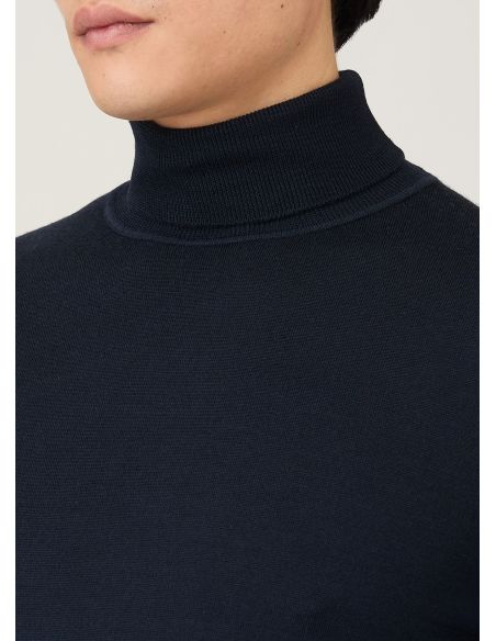 FINE MERINO WOOL TURTLENECK NAVY BLUE SWEATER