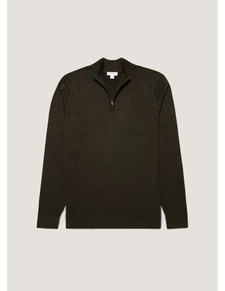 MERINO WOOL HALF-ZIP NECK DARK GREEN SWEATER