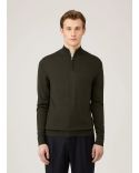 PULL COL DEMI-ZIPPÉ LAINE MÉRINOS VERT FONCÉ