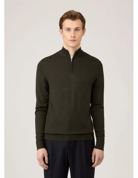 PULL COL DEMI-ZIPPÉ LAINE MÉRINOS VERT FONCÉ