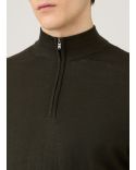 PULL COL DEMI-ZIPPÉ LAINE MÉRINOS VERT FONCÉ