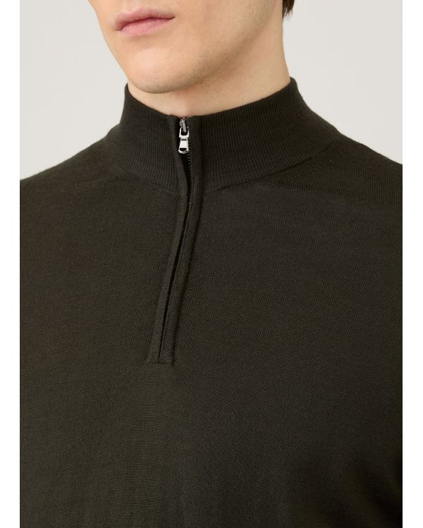 PULL COL DEMI-ZIPPÉ LAINE MÉRINOS VERT FONCÉ