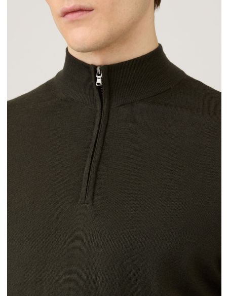 MERINO WOOL HALF-ZIP NECK DARK GREEN SWEATER