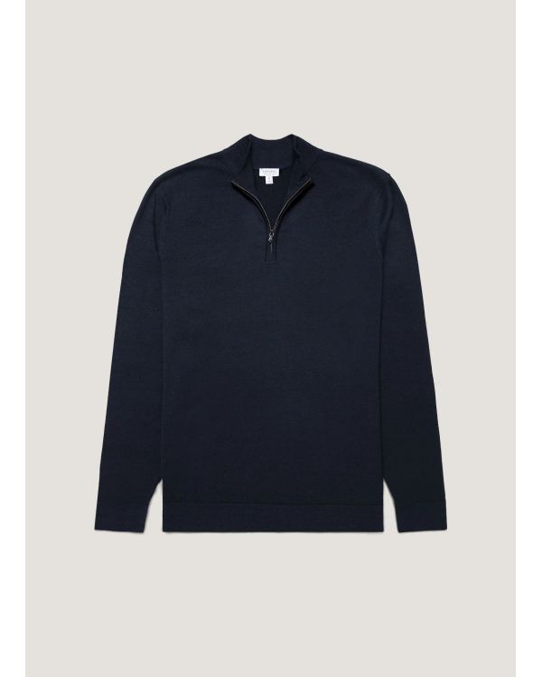 PULL COL DEMI-ZIPPÉ LAINE MÉRINOS BLEU MARINE