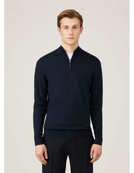 MERINO WOOL HALF-ZIP NECK NAVY BLUE SWEATER