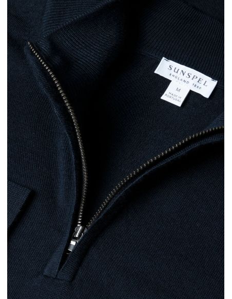 PULL COL DEMI-ZIPPÉ LAINE MÉRINOS BLEU MARINE