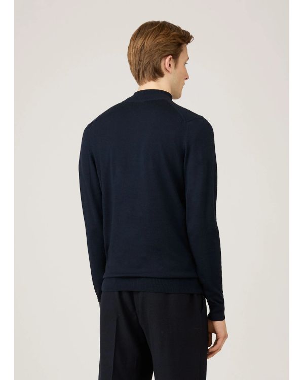 MERINO WOOL HALF-ZIP NECK NAVY BLUE SWEATER 2