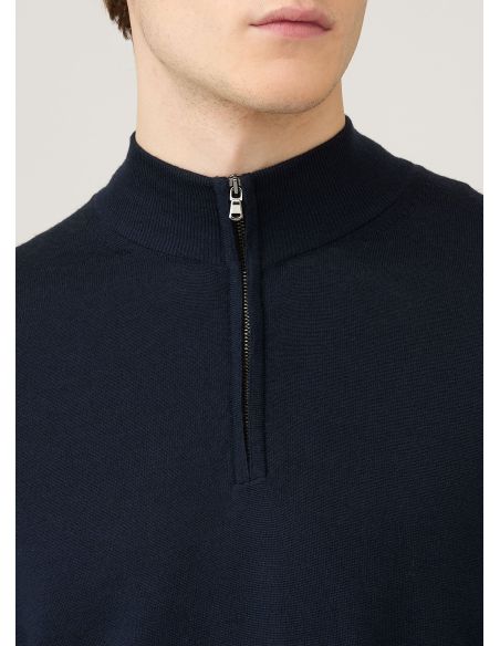 PULL COL DEMI-ZIPPÉ LAINE MÉRINOS BLEU MARINE