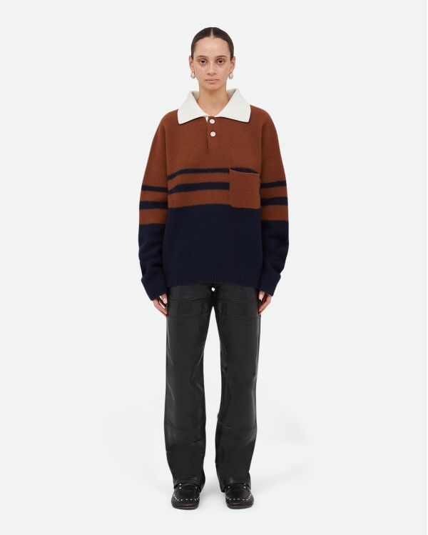 THE CALME BROWN AND NAVY BLUE POLO SHIRT