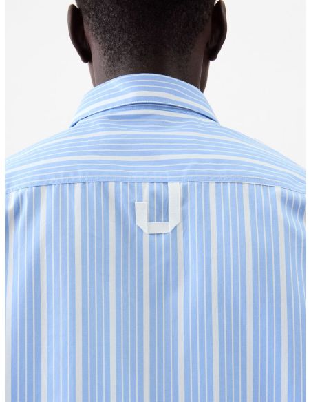 SIMON BUSINESS STRIPED SHIRT WITH BLUE AND WHITE JACQUARD LOGO