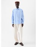 SIMON BUSINESS STRIPED SHIRT WITH BLUE AND WHITE JACQUARD LOGO