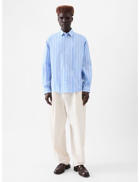 SIMON BUSINESS STRIPED SHIRT WITH BLUE AND WHITE JACQUARD LOGO
