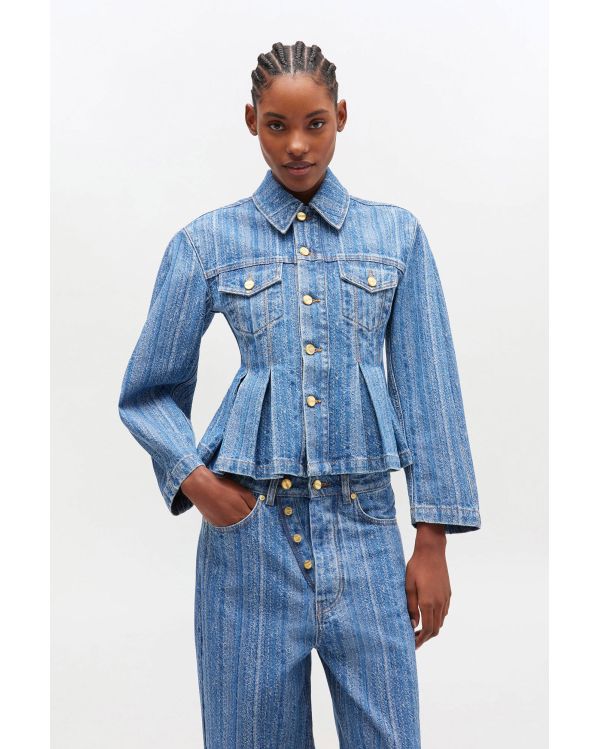 PLEATED STRIPED DENIM JACKET