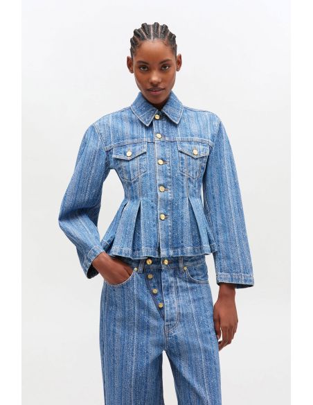 VESTE PLISSÉE EN DENIM RAYÉ 
