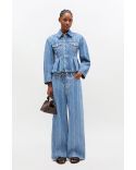 PLEATED STRIPED DENIM JACKET