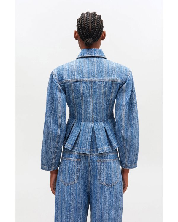 PLEATED STRIPED DENIM JACKET