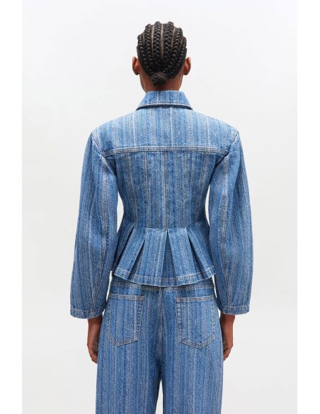 PLEATED STRIPED DENIM JACKET