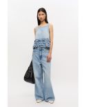 DENIM RUFFLE TOP LIGHT BLUE