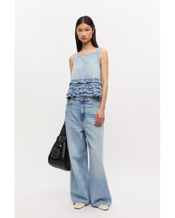 DENIM RUFFLE TOP LIGHT BLUE 2