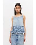 DENIM RUFFLE TOP LIGHT BLUE