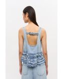 HAUT À VOLANTS EN DENIM BLEU CLAIR